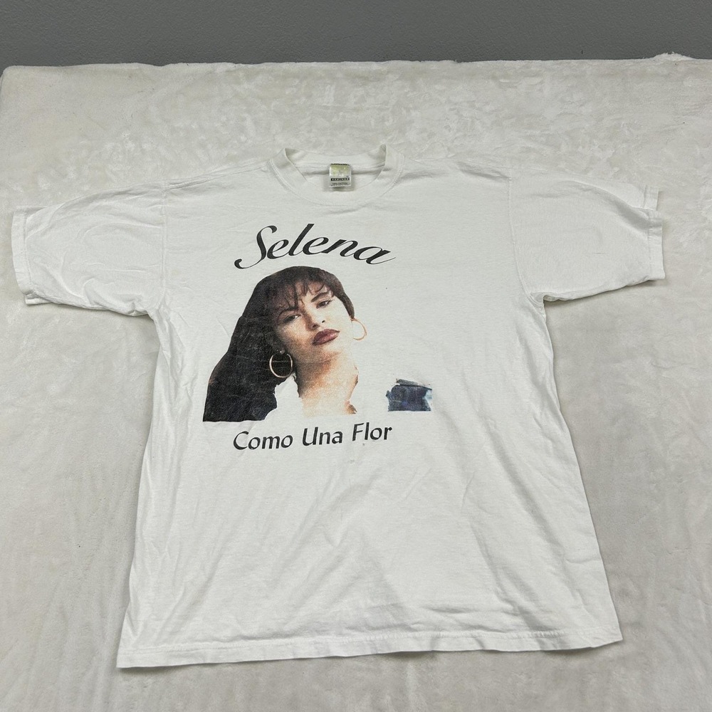 90s Selena Como Una Flor T-Shirt Mens L White Vintage Graphic Tee Short Sleeve